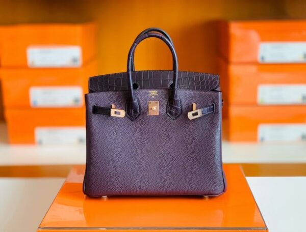 Hermes Birkin Touch Togo & Matte crocodile grape purple Rose Gold Hardware 25cm Full Handmade