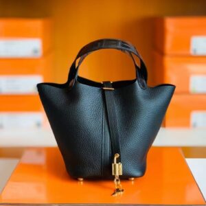 Hermes Picotin lock Touch TC & crocodile Black Gold Hardware 18cm Full Handmade