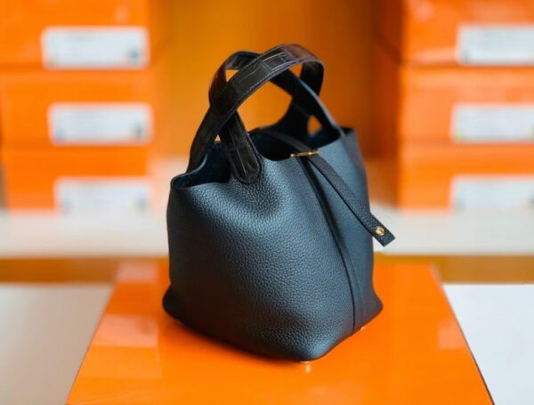 Hermes Picotin lock Touch TC & crocodile Black Gold Hardware 18cm Full Handmade