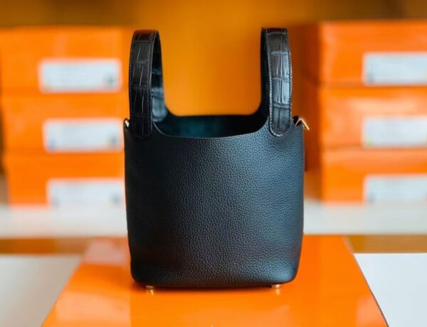 Hermes Picotin lock Touch TC & crocodile Black Gold Hardware 18cm Full Handmade