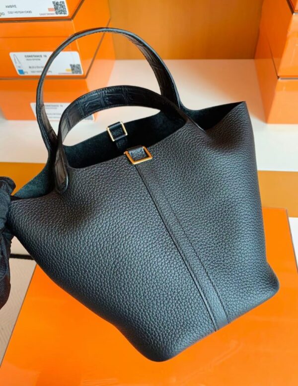 Hermes Picotin lock Touch TC & crocodile Black Gold Hardware 18cm Full Handmade
