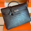 Hermes Kelly depeche Matte Alligator crocodile Coffee Silver Hardware 34cm Full Handmade
