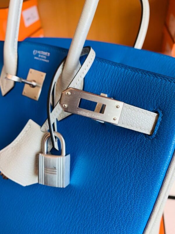 mmexport1676283586177-768x1024-1 Hermes Birkin Chevre Pearl grey & Glaze blue Silver Hardware 25cm Full Handmade