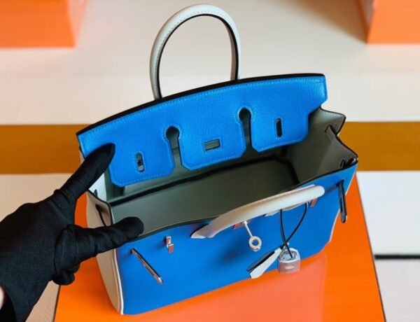 mmexport1676283591055-1024x785-1 Hermes Birkin Chevre Pearl grey & Glaze blue Silver Hardware 25cm Full Handmade