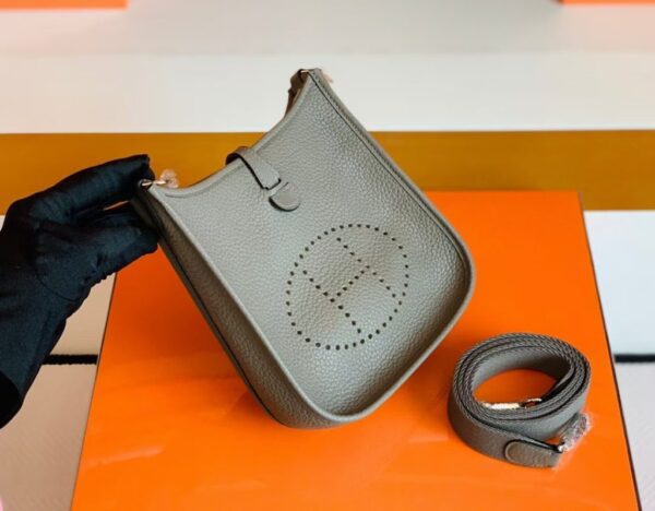 Hermes Mini Evelyne Togo 8F tinware grey Silver Hardware 16cm Full Handmade