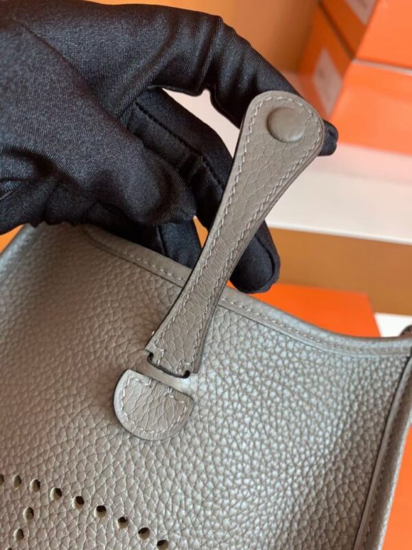 Hermes Mini Evelyne Togo 8F tinware grey Silver Hardware 16cm Full Handmade
