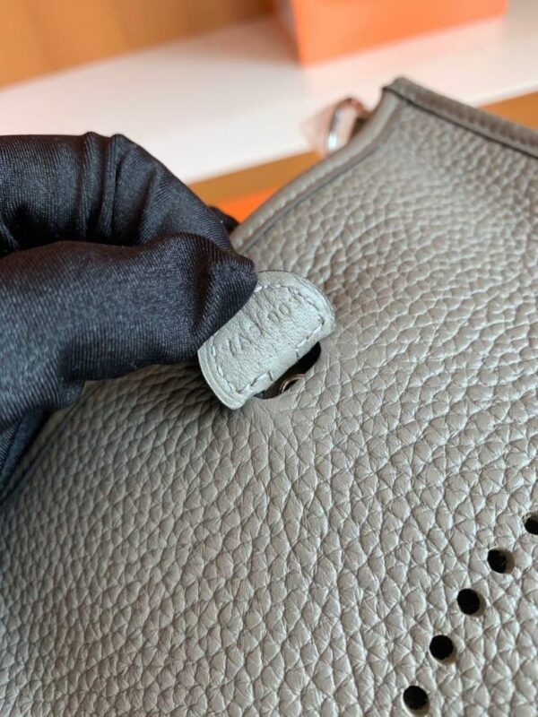 Hermes Mini Evelyne Togo 8F tinware grey Silver Hardware 16cm Full Handmade