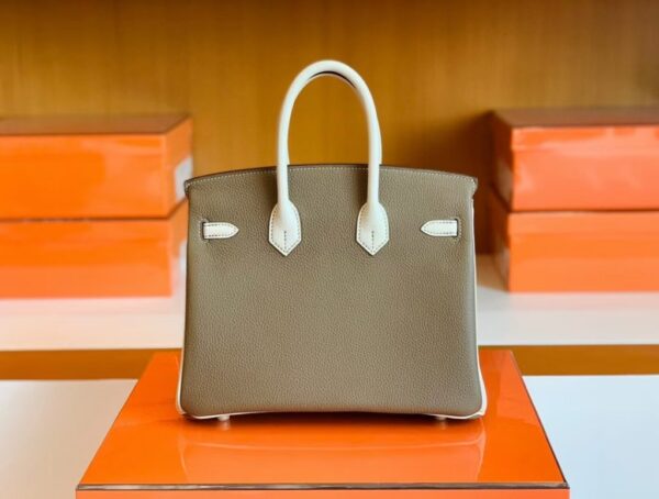 Hermes Birkin Togo Etoupe Grey & Creamy White Gold Hardware 25cm Full Handmade