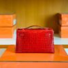 Hermes Mini Kelly pochette Shiny Porosus crocodile Ferrari red Gold Hardware 22cm Full Handmade