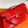 Hermes Mini Kelly pochette Shiny Porosus crocodile Ferrari red Gold Hardware 22cm Full Handmade