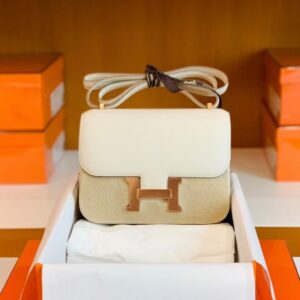 Hermes Constance Epsom Creamy White Rose Gold Hardware 18cm Full Handmade