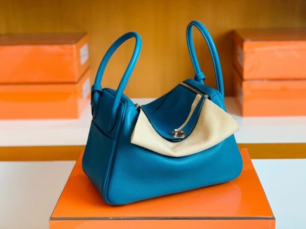Hermes Lindy TC Leather Izmir blue Silver Hardware 26cm Full Handmade