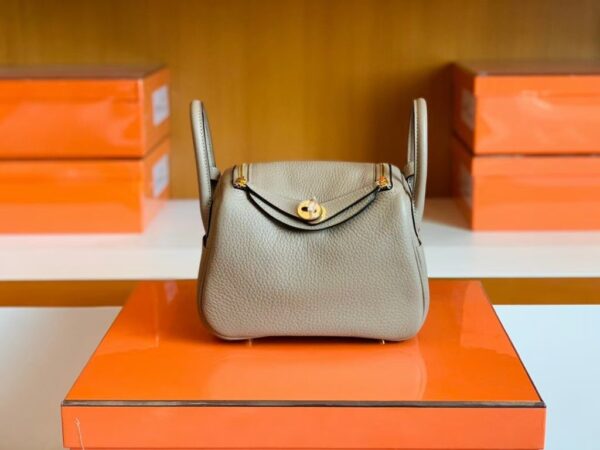 Hermes Mini Lindy TC Leather Griss Gold Hardware 19cm Full Handmade