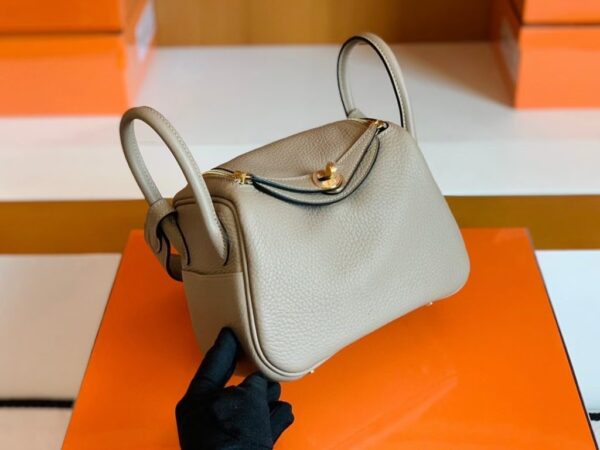 Hermes Mini Lindy TC Leather Griss Gold Hardware 19cm Full Handmade