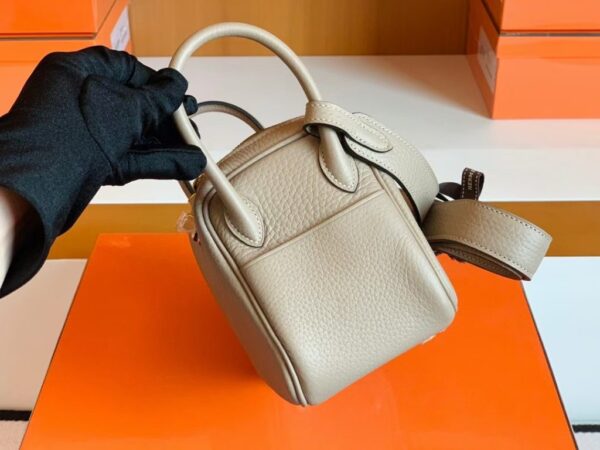 Hermes Mini Lindy TC Leather Griss Gold Hardware 19cm Full Handmade
