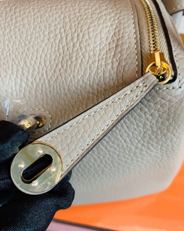 Hermes Mini Lindy TC Leather Griss Gold Hardware 19cm Full Handmade