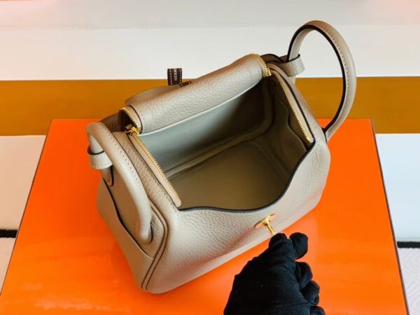 Hermes Mini Lindy TC Leather Griss Gold Hardware 19cm Full Handmade
