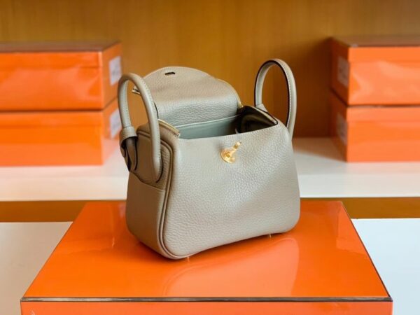 Hermes Mini Lindy TC Leather Griss Gold Hardware 19cm Full Handmade
