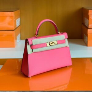 Hermes Mini Kelly Epsom 8W Rose Pink Gold Hardware 18cm Full Handmade