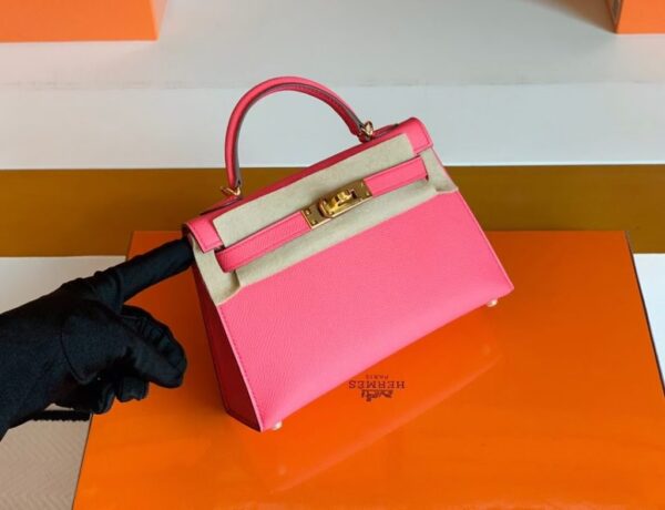 Hermes Mini Kelly Epsom 8W Rose Pink Gold Hardware 18cm Full Handmade