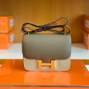 Hermes Constance Epsom Etoupe & Amber yellow Gold Hardware 18cm Full Handmade