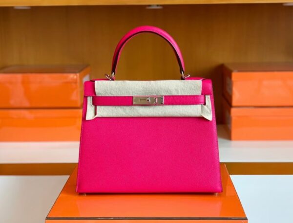 Hermes Kelly Epsom Rose Purple Silver Hardware 28cm Full Handmade