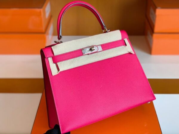 Hermes Kelly Epsom Rose Purple Silver Hardware 28cm Full Handmade