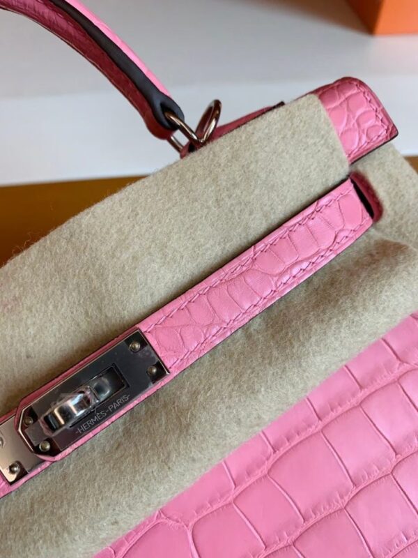 Hermes Kelly Matte Alligator 5P sakura pink Silver Hardware 25cm Full Handmade