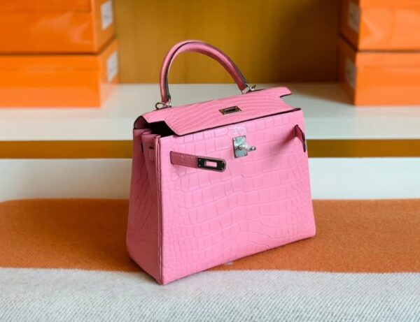 Hermes Kelly Matte Alligator 5P sakura pink Silver Hardware 25cm Full Handmade