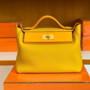 Hermes Kelly 2424 taurillon Leather 9D Amber yellow Gold Hardware 29cm Full Handmade