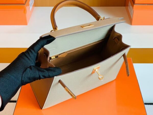 mmexport1679283079159-1024x774-1 Hermes Kelly Epsom S2 Trench Grey & 37 Golden Brown Gold Hardware 25cm Full Handmade