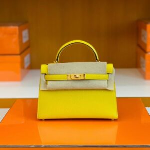 Hermes Mini Kelly Chevre 9O Naples yellow Gold Hardware 19cm Full Handmade