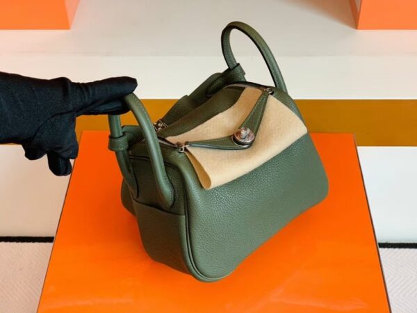 Hermes Mini Lindy TC Leather Jungle green Silver Hardware 19cm Full Handmade
