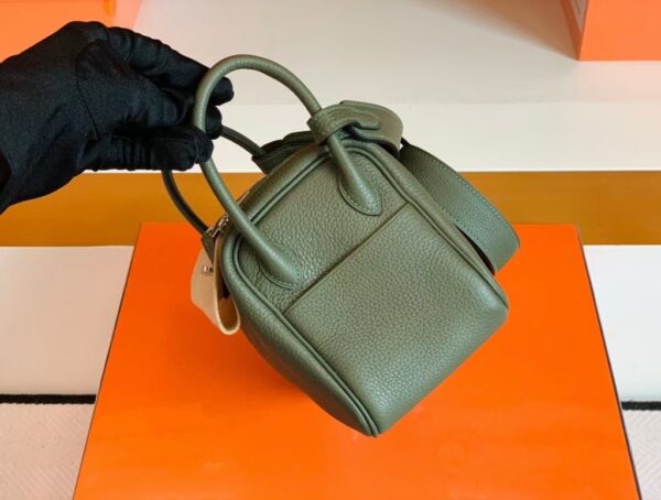 Hermes Mini Lindy TC Leather Jungle green Silver Hardware 19cm Full Handmade
