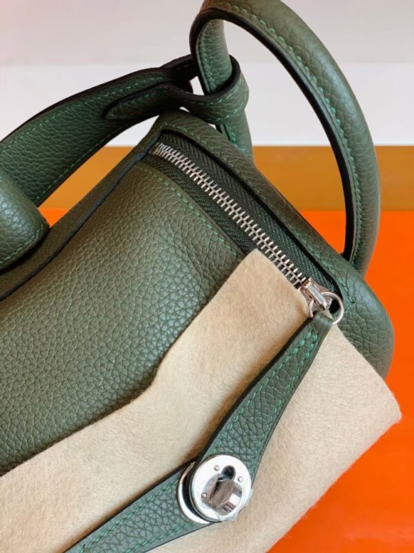 Hermes Mini Lindy TC Leather Jungle green Silver Hardware 19cm Full Handmade