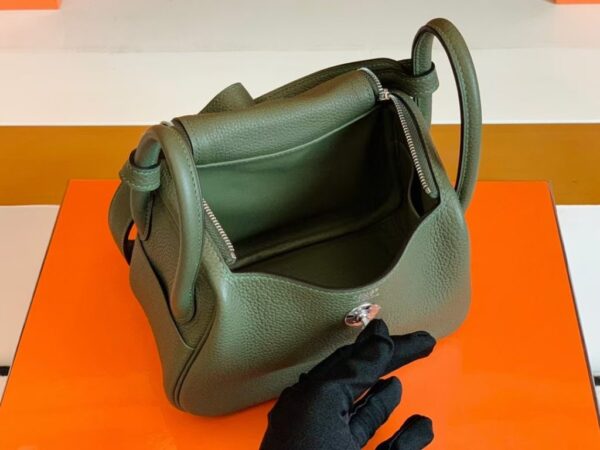 Hermes Mini Lindy TC Leather Jungle green Silver Hardware 19cm Full Handmade