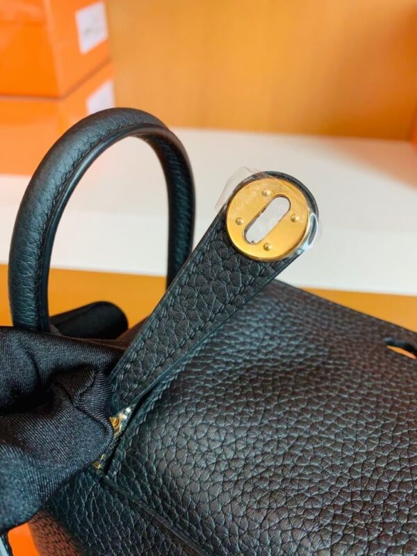 Hermes Mini Lindy TC Leather Black Gold Hardware 19cm Full Handmade