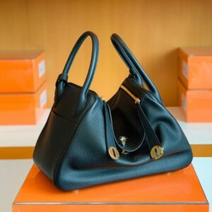 Hermes Lindy TC Leather Black Gold Hardware 30cm Full Handmade