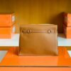 Hermes Kelly dance Evercolor Leather Golden Brown Silver Hardware 22cm Full Handmade
