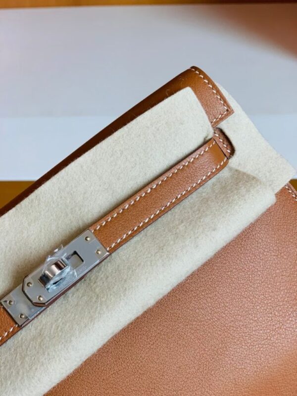 Hermes Kelly dance Evercolor Leather Golden Brown Silver Hardware 22cm Full Handmade