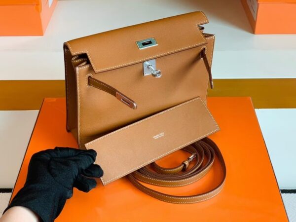 Hermes Kelly dance Evercolor Leather Golden Brown Silver Hardware 22cm Full Handmade