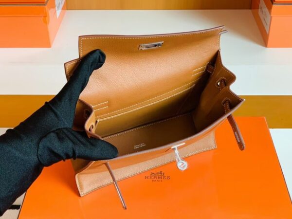 Hermes Kelly dance Evercolor Leather Golden Brown Silver Hardware 22cm Full Handmade