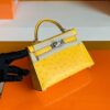 Hermes Mini Kelly Ostrich Leather Lemon yellow Silver Hardware 19cm Full Handmade