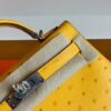 Hermes Mini Kelly Ostrich Leather Lemon yellow Silver Hardware 19cm Full Handmade