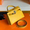 Hermes Mini Kelly Ostrich Leather Lemon yellow Silver Hardware 19cm Full Handmade