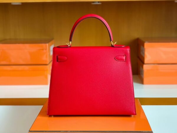Hermes Kelly Epsom Leather Q5 Bright Red Gold Hardware 28cm Full Handmade