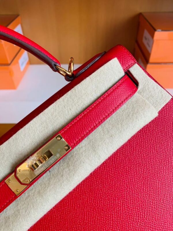 Hermes Kelly Epsom Leather Q5 Bright Red Gold Hardware 28cm Full Handmade