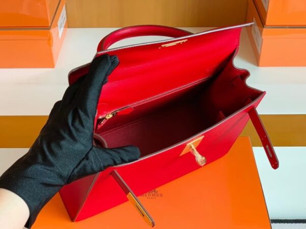 Hermes Kelly Epsom Leather Q5 Bright Red Gold Hardware 28cm Full Handmade