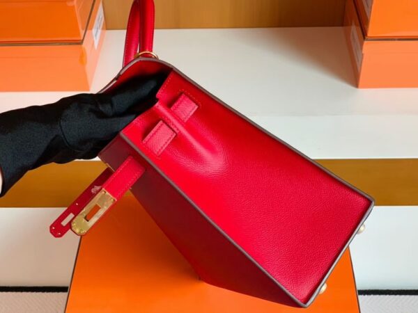 Hermes Kelly Epsom Leather Q5 Bright Red Gold Hardware 28cm Full Handmade