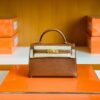 Hermes Mini Kelly Chevre Leather Saddle Brown Gold Hardware 19cm Full Handmade